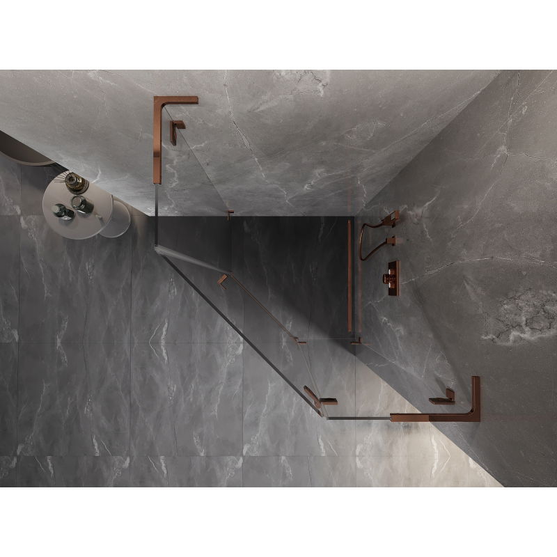 Mexen Lunar L fünfeckige Duschkabine schwenkbar rechts 100 x 100 cm, transparent, Roségold - 831L-100P-100L-60-00-P