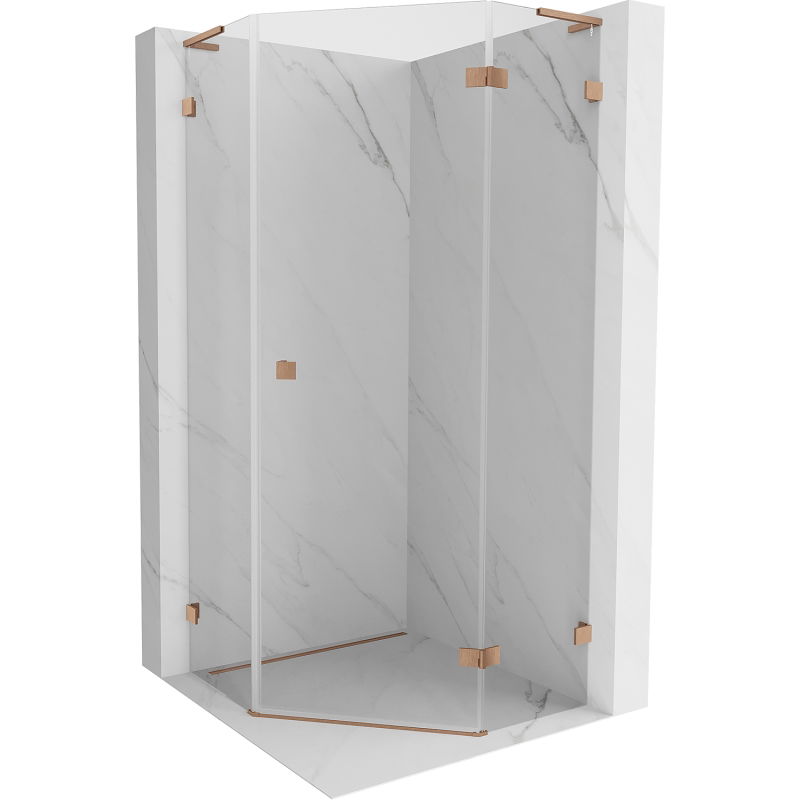 Mexen Lunar L fünfeckige rechte Duschkabine 80 x 80 cm, transparent, gebürstetes Kupfer - 831L-080P-080L-65-00-P