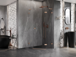 Mexen Lunar L Pentagonal Hinged Shower Enclosure Right 80 x 80 cm, Transparent, Brushed Copper - 831L-080P-080L-65-00-P