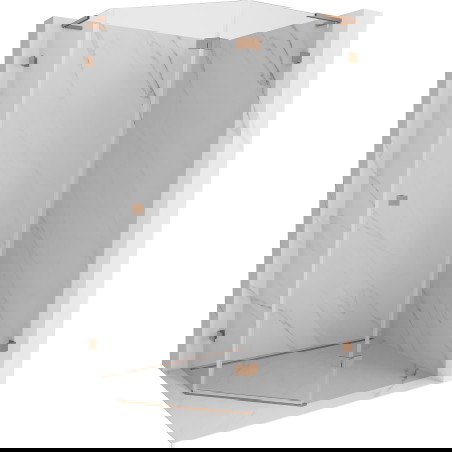 Mexen Lunar L petkotna tuš kabina desno krilna 90 x 80 cm, prozorna, brušena medenina - 831L-090P-080L-65-00-P