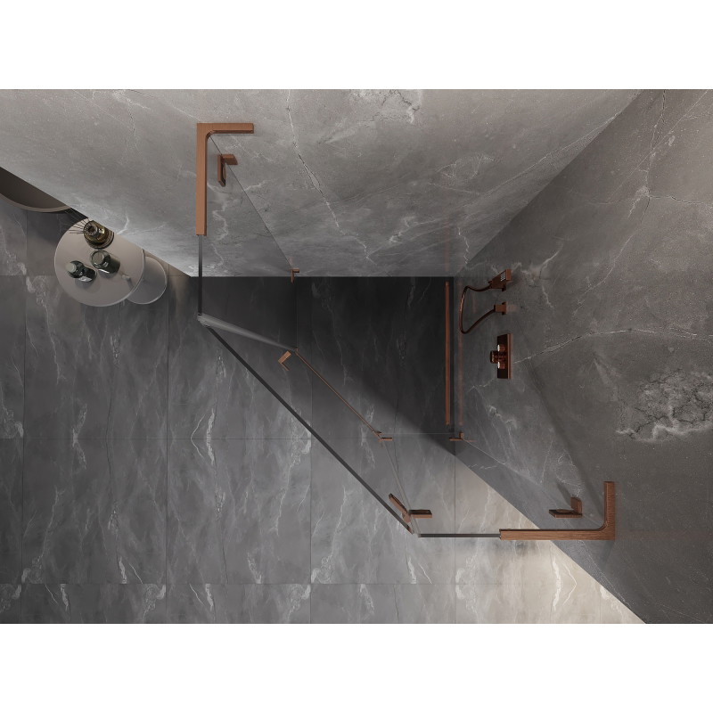 Mexen Lunar L prha panjska kabina peterokotna desna 90 x 90 cm, prosojna, brušena baker - 831L-090P-090L-65-00-P