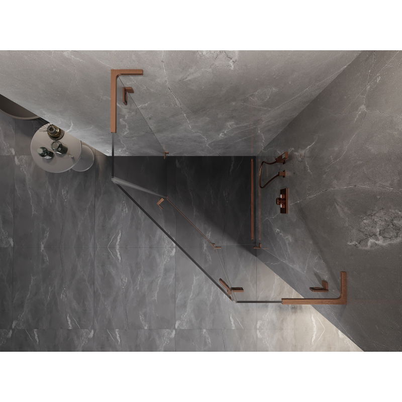 Mexen Lunar L vijfhoekige douchecabine draaideur rechts 90 x 90 cm, transparant, geborsteld koper - 831L-090P-090L-65-00-P