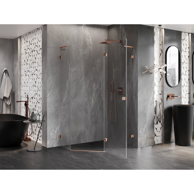 Mexen Lunar L petokutna tuš kabina s vratima na desnoj strani 100 x 90 cm, prozirna, brušena bakar - 831L-100P-090L-65-00-P