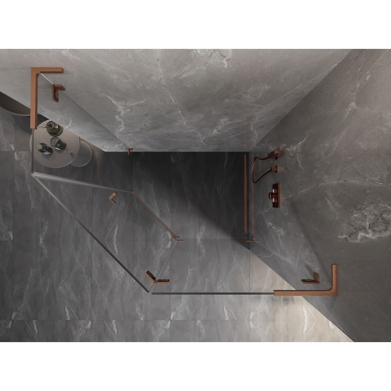 Mexen Lunar L petokutna tuš kabina s vratima na desnoj strani 100 x 90 cm, prozirna, brušena bakar - 831L-100P-090L-65-00-P