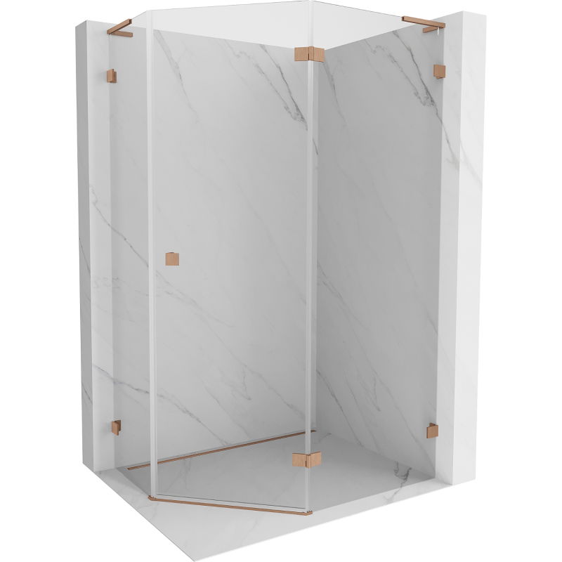 Mexen Lunar L Fünfeck-Duschkabine rechts öffnend 100 x 90 cm, transparent, gebürstetes Kupfer - 831L-100P-090L-65-00-P