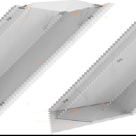 Mexen Lunar L Fünfeck-Duschkabine rechts öffnend 100 x 90 cm, transparent, gebürstetes Kupfer - 831L-100P-090L-65-00-P