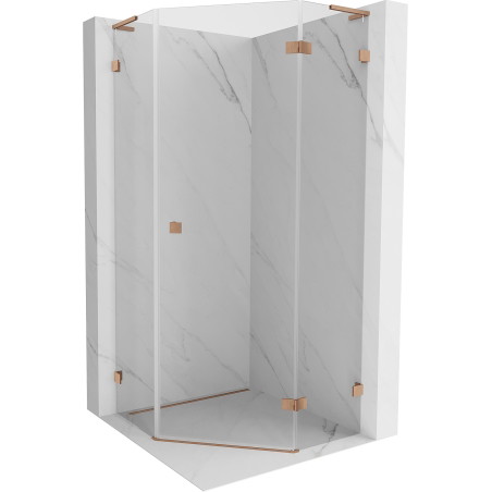 Mexen Lunar L vijfhoekige douchecabine met draaideur rechts 100x100 cm, transparant, geborsteld koper - 831L-100P-100L-65-00-P