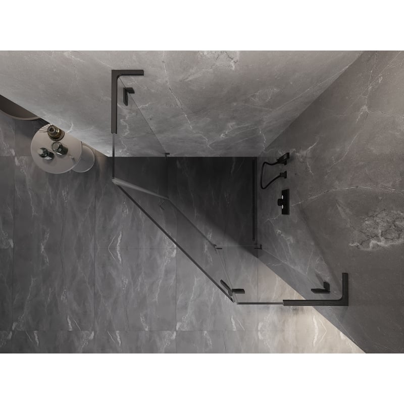 Mexen Lunar L cabine de duche pentagonal basculante direita 80x80 cm, transparente, cinza pistola escovado