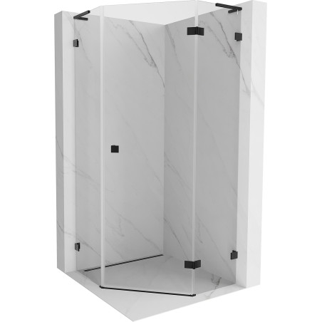 Mexen Lunar L petokutna tuš kabina s okretnim vratima desna 90 x 90 cm, prozirna, crna - 831L-090P-090L-70-00-P