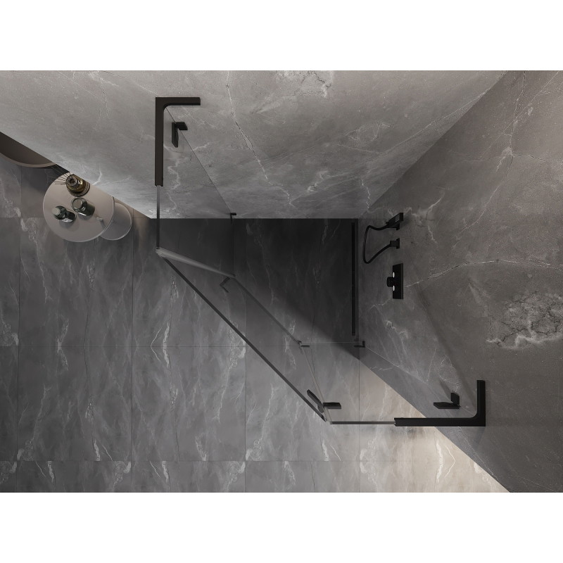 Mexen Lunar L petokutna tuš kabina s okretnim vratima desna 90 x 90 cm, prozirna, crna - 831L-090P-090L-70-00-P