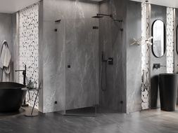 Mexen Lunar L pentagon shower cubicle, right hinged 100 x 90 cm, transparent, black - 831L-100P-090L-70-00-P