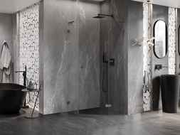 Mexen Lunar L cabina de ducha pentagonal abatible derecha 80 x 80 cm, transparente, gun metal - 831L-080P-080L-95-00-P