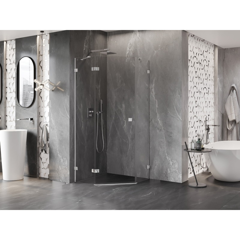 Mexen Lunar petokutna lijeva tuš kabina 90 x 90 cm, prozirna, krom - 831-090L-090P-01-00-L