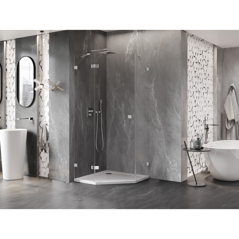 Mexen Lunar petokutna lijeva tuš kabina 90 x 90 cm, prozirna, krom - 831-090L-090P-01-00-L