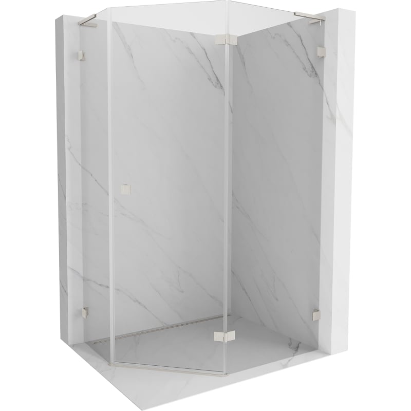 Mexen Lunar L pentagonal shower enclosure right opening 90 x 80 cm, transparent, brushed nickel - 831L-090P-080L-97-00-P