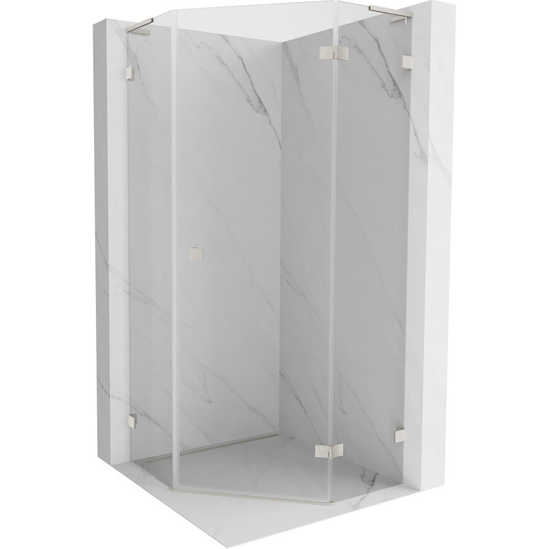 Mexen Lunar L viiekandiline dušinurk, parempoolne 90 x 90 cm, läbipaistev, harjatud nikkel - 831L-090P-090L-97-00-P