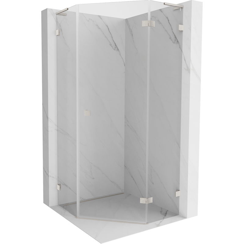 Mexen Lunar L vijfhoekige douchecabine rechts scharnierend 90 x 90 cm, transparant, geborsteld nikkel - 831L-090P-090L-97-00-P
