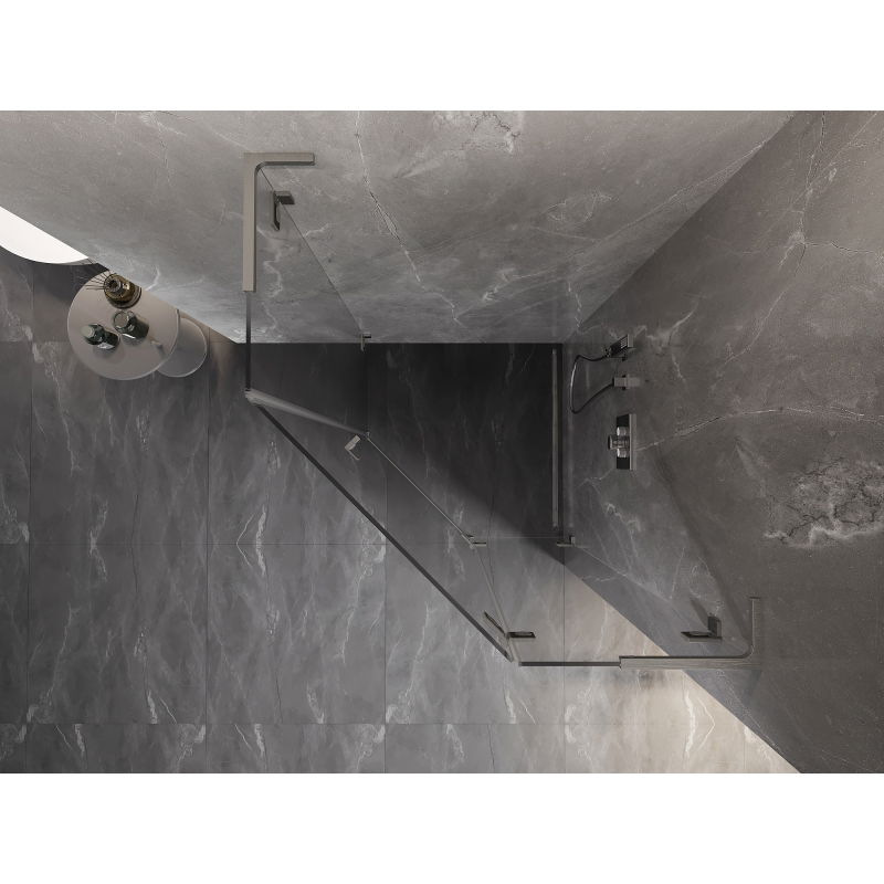 Mexen Lunar L cabina doccia pentagonale a battente destra 90 x 90 cm, trasparente, nichel spazzolato - 831L-090P-090L-97-00-P