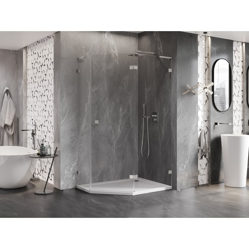 Mexen Lunar L cabine de douche pentagonale pivotante droite 100x80 cm, transparent, nickel brossé - 831L-100P-080L-97-00-P