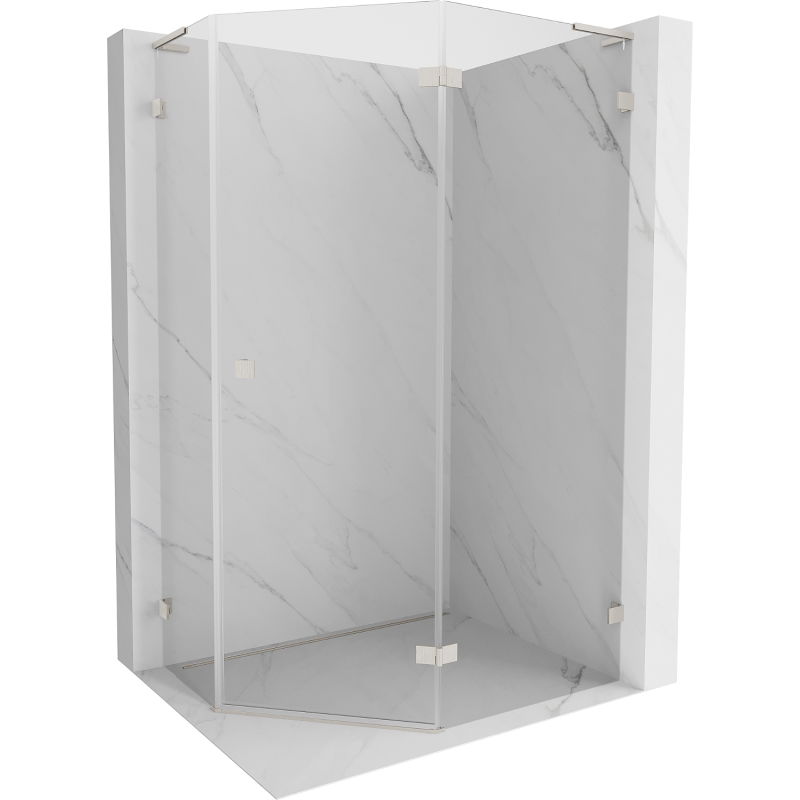 Mexen Lunar L fünfeckige Duschkabine mit rechter Schwenktür 100x80 cm, transparent, gebürsteter Nickel - 831L-100P-080L-97-00-P