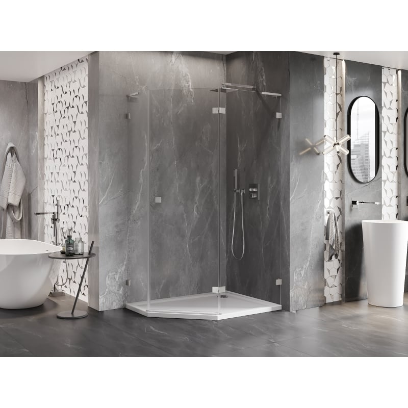 Mexen Lunar L pentagonal right swing shower cabin 100x90 cm, transparent, brushed nickel - 831L-100P-090L-97-00-P