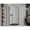 Mexen Roma swinging shower enclosure 80 x 80 cm, transparent, black + Flat shower tray, black - 854-080-080-70-00-4070B