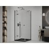 Mexen Roma Duschkabine schwenkbar 80 x 80 cm, transparent, schwarz + Duschwanne Flat, schwarz - 854-080-080-70-00-4070B