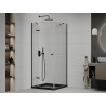 Mexen Roma swinging shower enclosure 80 x 80 cm, transparent, black + Flat shower tray, black - 854-080-080-70-00-4070B