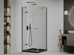 Mexen Roma cabine de douche pivotante 80 x 80 cm, transparent, noir + receveur de douche Plat, noir - 854-080-080-70-00-4070B