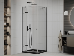 Mexen Roma douchecabine scharnierend 80 x 80 cm, transparant, zwart + Flat douchebak, zwart - 854-080-080-70-00-4070B
