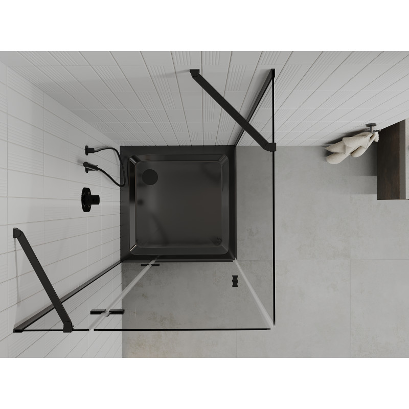 Mexen Roma Duschkabine schwenkbar 80 x 80 cm, transparent, schwarz + Duschwanne Flat, schwarz - 854-080-080-70-00-4070B