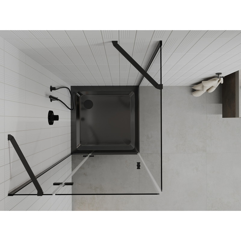 Mexen Roma swinging shower enclosure 80 x 80 cm, transparent, black + Flat shower tray, black - 854-080-080-70-00-4070B