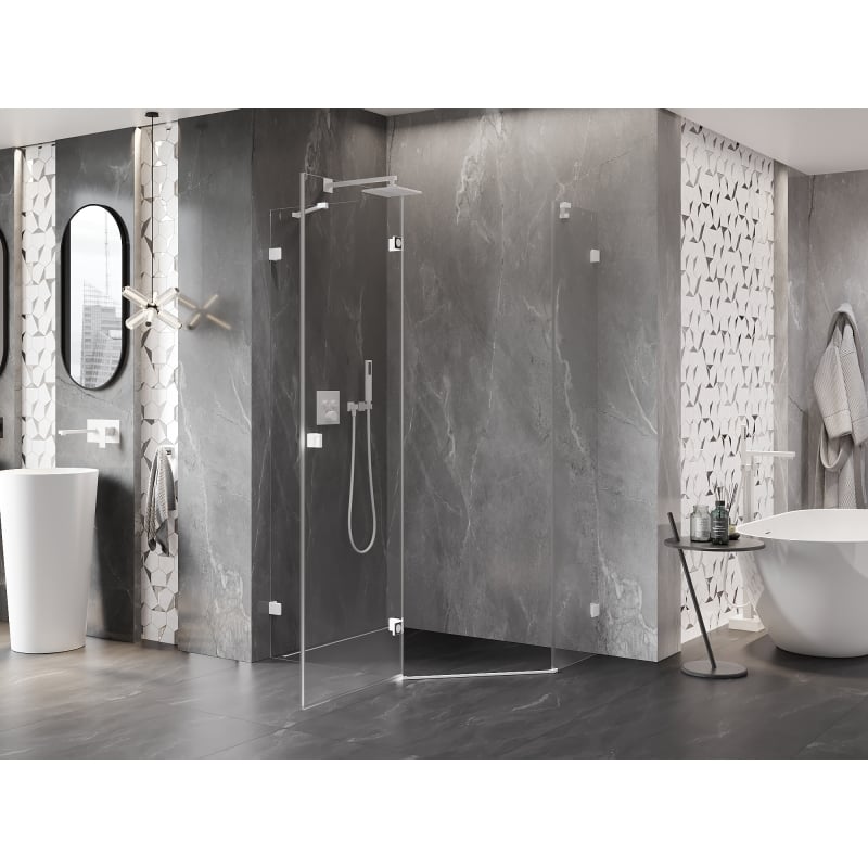 Mexen Lunar pentagonal shower enclosure, left hinged 90 x 80 cm, transparent, white - 831-090L-080P-20-00-L