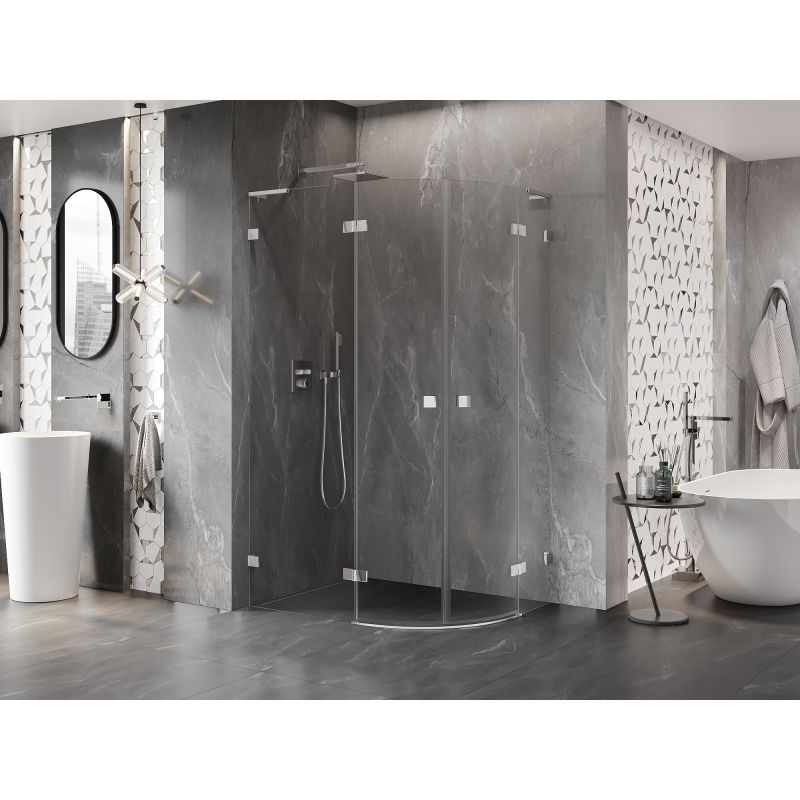 Mexen Lunar L Pusapaļā noliekamā kreisā dušas kabīne 90 x 80 cm, caurspīdīga, hroma - 833L-090L-080P-01-00