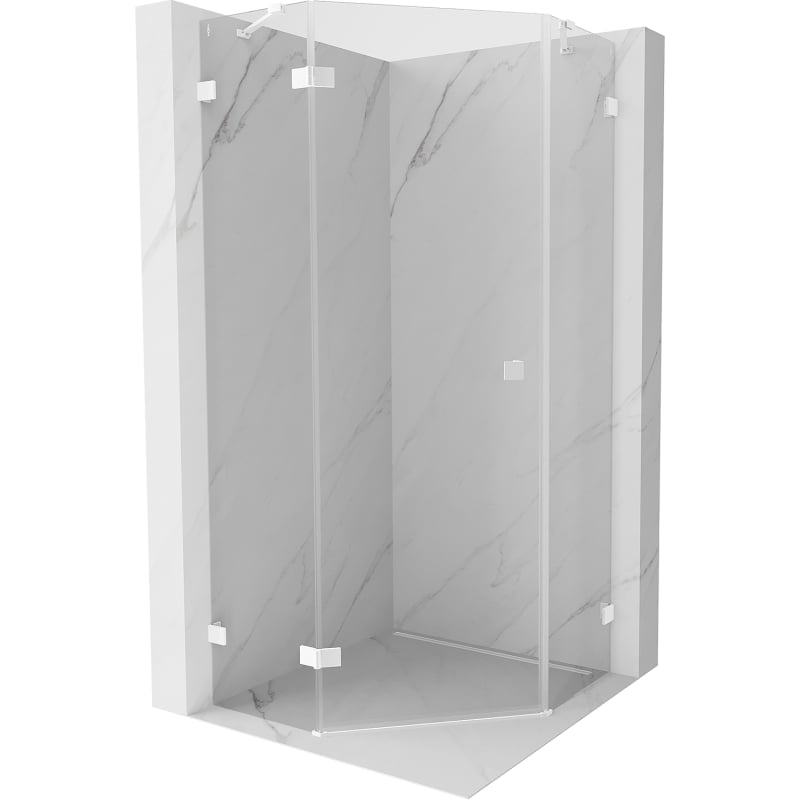 Mexen Lunar Fünfeck-Duschkabine, schwenkbar, links, 90 x 90 cm, transparent, weiß - 831-090L-090P-20-00-L