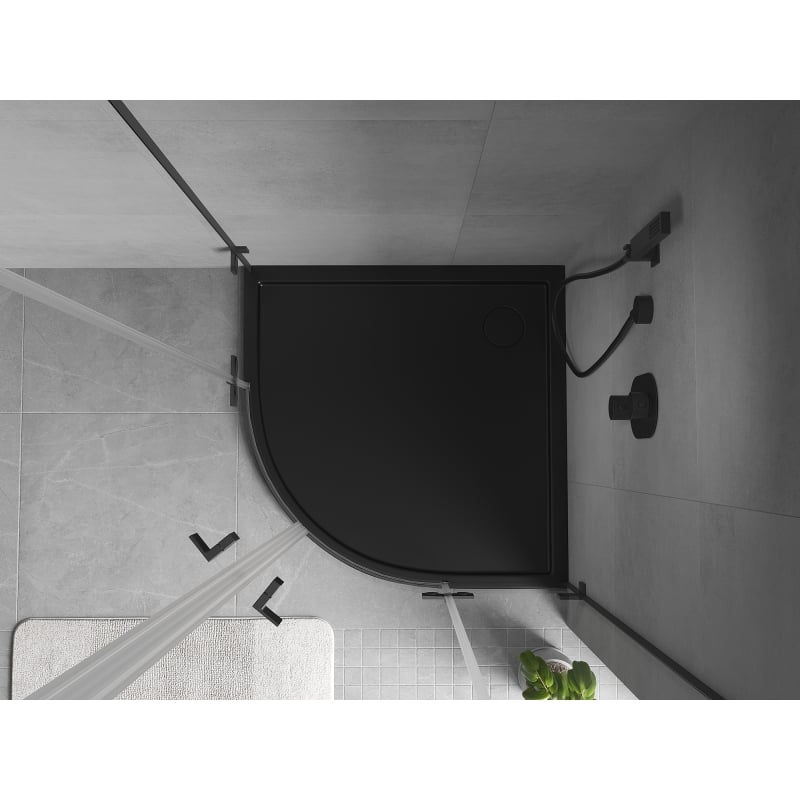 Mexen Flow brodzik półokrągły slim 90 x 90 cm, czarny mat - 46Q709090