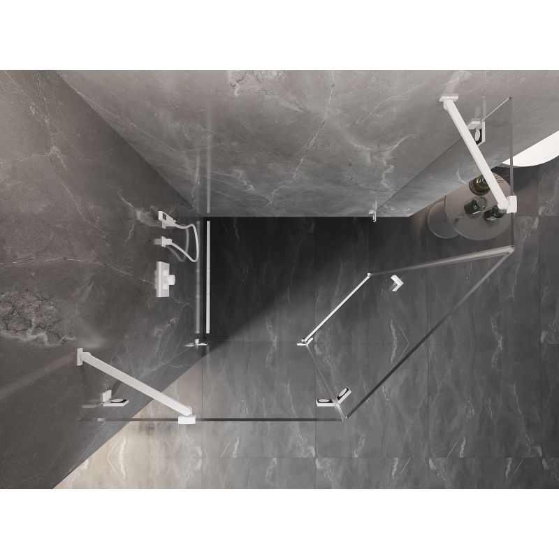 Mexen Lunar vijfhoekige douchecabine zwenkbaar links 100 x 80 cm, transparant, wit - 831-100L-080P-20-00-L