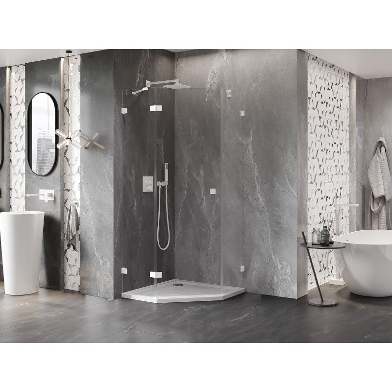 Mexen Lunar pentagonalna levi krilni pršni kabina 100 x 100 cm, prozorna, bela - 831-100L-100P-20-00-L