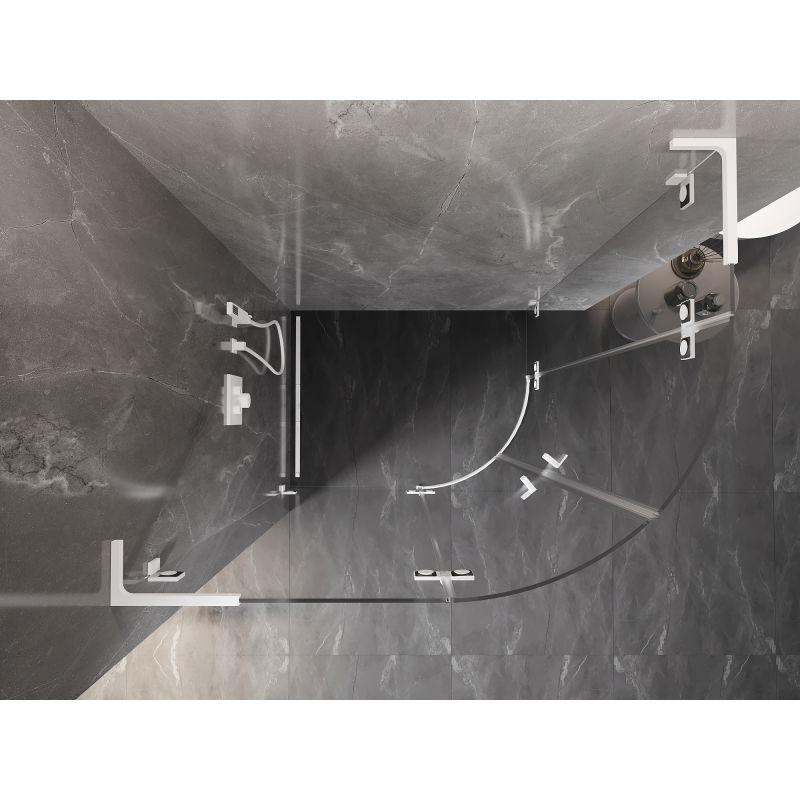 Mexen Lunar L cabina doccia semicircolare a battente sinistra 100 x 80 cm, trasparente, bianca - 833L-100L-080P-20-00