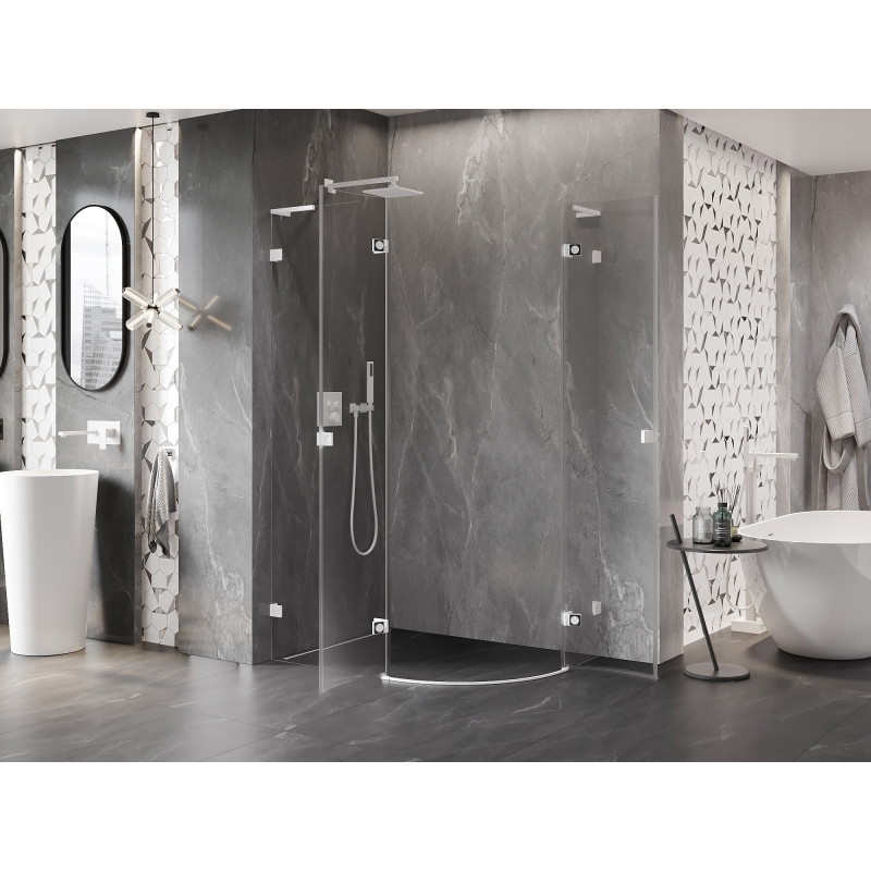 Mexen Lunar L polukružna tuš kabina nagibna lijeva 100 x 90 cm, prozirna, bijela - 833L-100L-090P-20-00