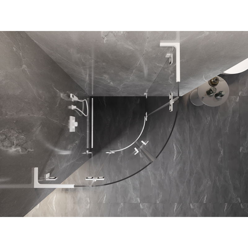 Mexen Lunar L ντουζιέρα ημικυκλική ανοιγόμενη 100 x 100 cm, διαφανής, λευκή