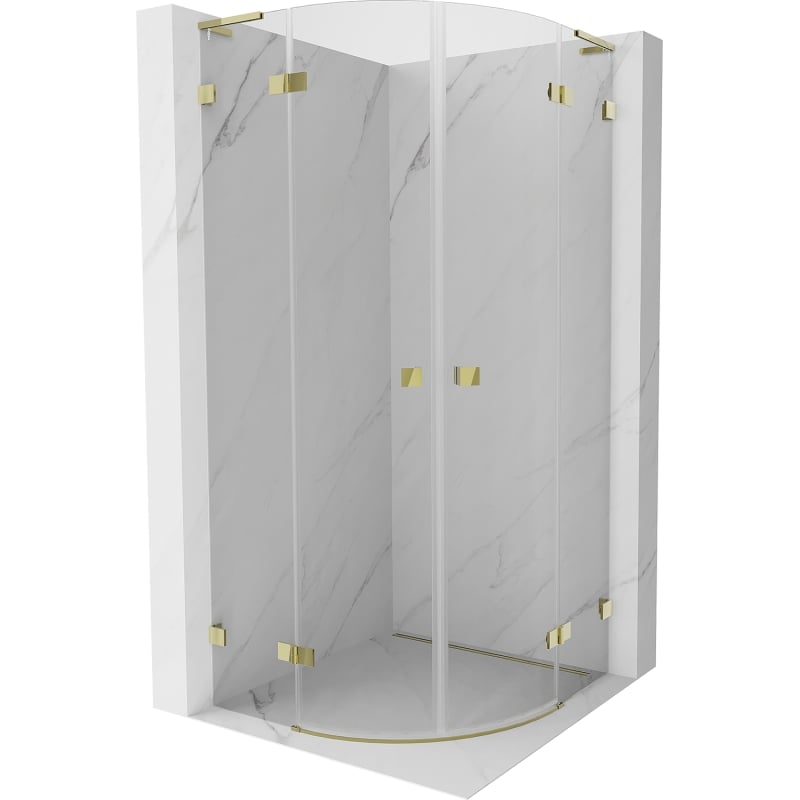 Mexen Lunar L cabine de douche demi-ronde pivotante 90 x 90 cm, transparente, or - 833L-090L-090P-50-00