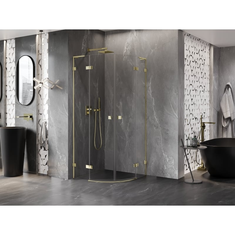 Mexen Lunar L poolringikujuline pöördukseline dušikabiin 90 x 90 cm, läbipaistev, kuldne - 833L-090L-090P-50-00