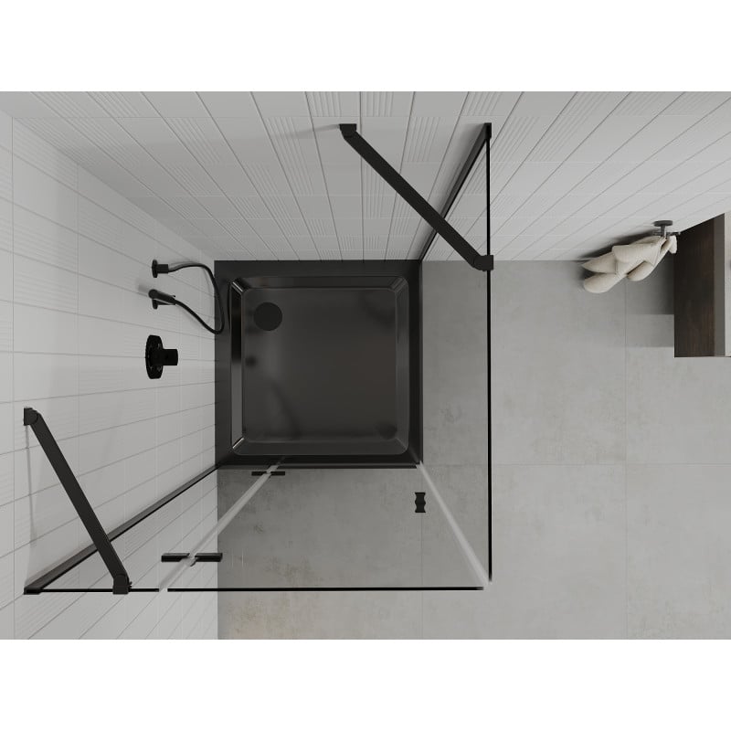 Mexen Roma kabina prysznicowa uchylna 90 x 90 cm, transparent, czarna + brodzik Flat, czarny - 854-090-090-70-00-4070B