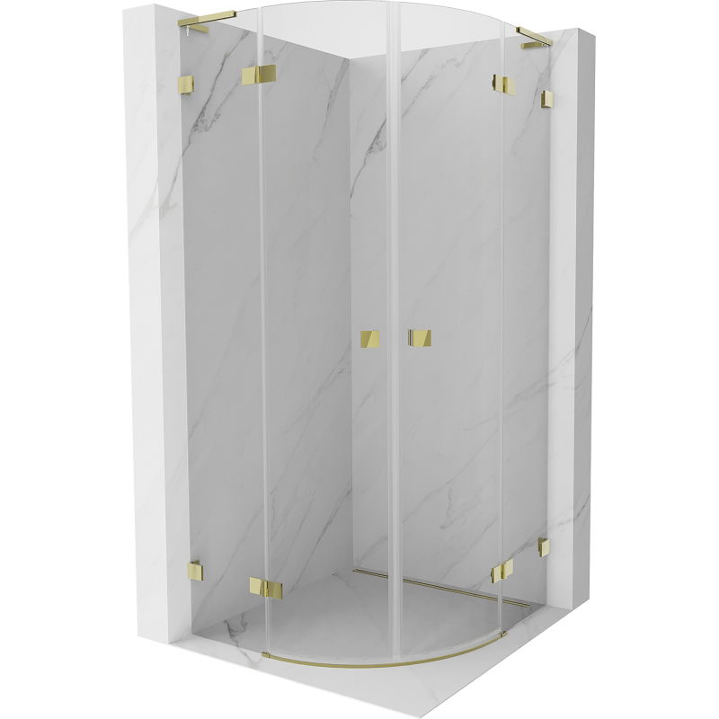 Mexen Lunar L halbrunde Duschkabine schwenkbar 100 x 100 cm, transparent, gold - 833L-100L-100P-50-00