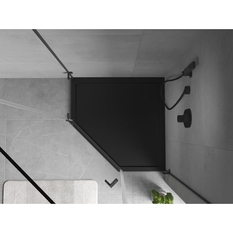 Mexen Flow pentagonal slim shower tray 80 x 80 cm, black matte - 46P708080