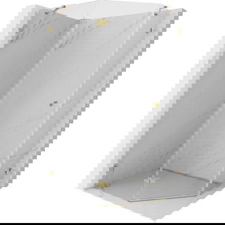 Mexen Lunar vijfhoekige douchecabine links scharnierend 90 x 80 cm, transparant, goud - 831-090L-080P-50-00-L