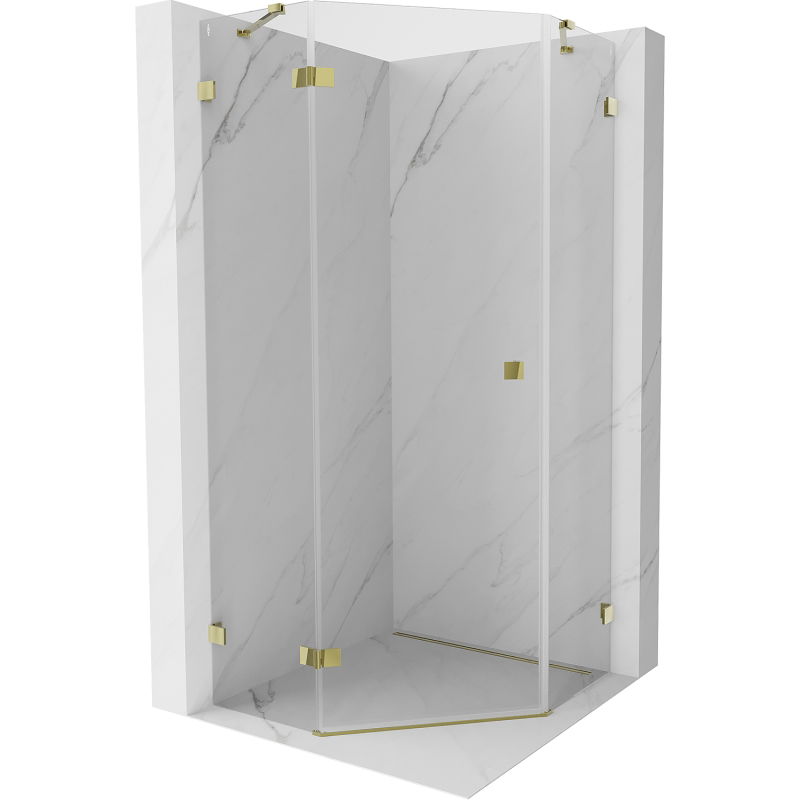 Mexen Lunar vijfhoekige douchecabine linksdraaiend 90 x 90 cm, transparant, goudkleurig - 831-090L-090P-50-00-L