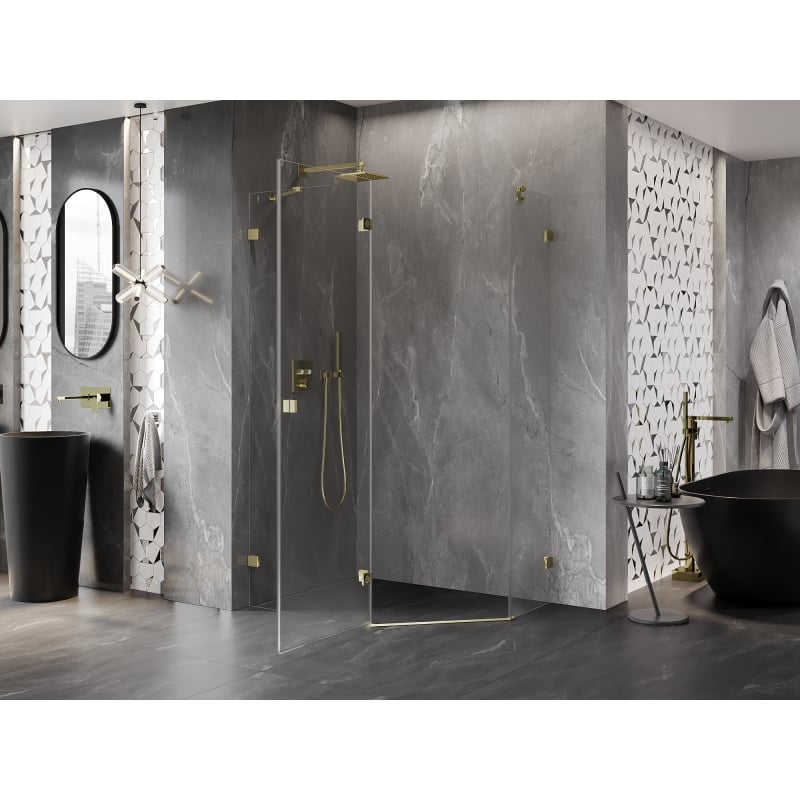 Mexen Lunar pentagonal shower enclosure left side hinged 100 x 90 cm, transparent, gold - 831-100L-090P-50-00-L