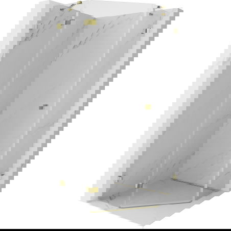 Mexen Lunar femkantig duschkabin med svängbar vänsterdörr 100 x 100 cm, transparent, guld - 831-100L-100P-50-00-L